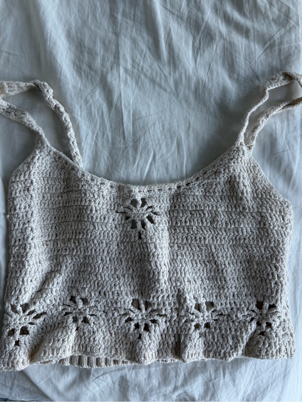 Free People Crochet Floral-Trim Crop Tank — Cream